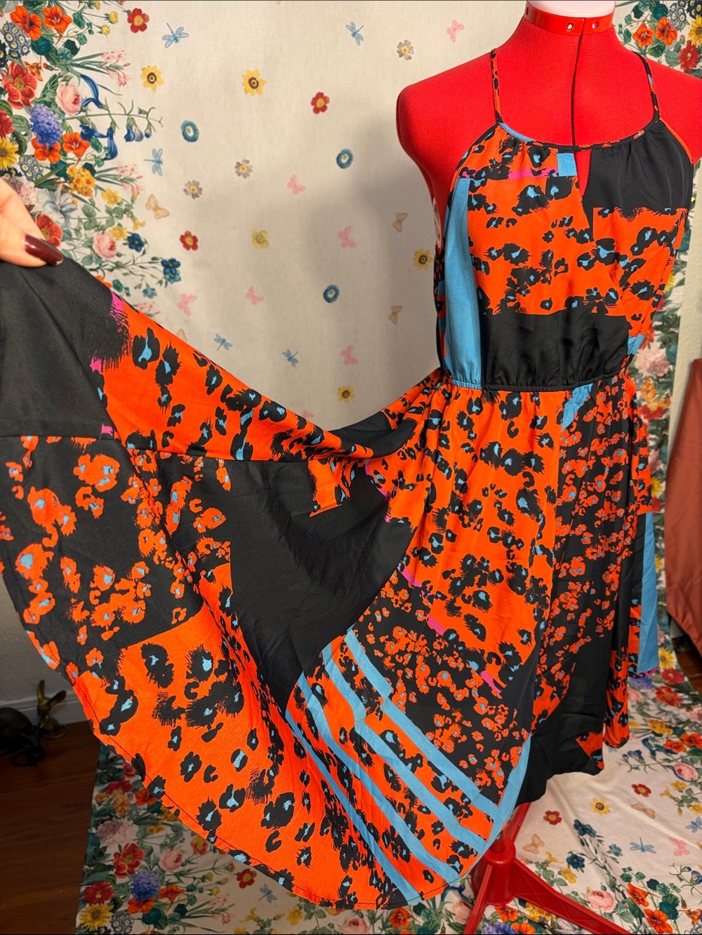 Romeo & Juliet Couture Orange, Black & Blue Floral Midi Dress - Picture 8 of 12